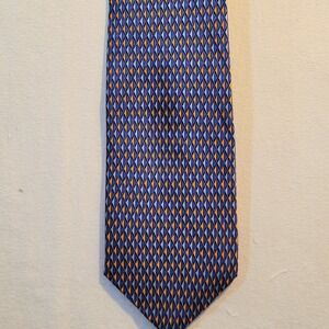 Umberto Bossi Men's Tie Handmade Silk Blue & Orange Geometric Designer 3.75"×57"